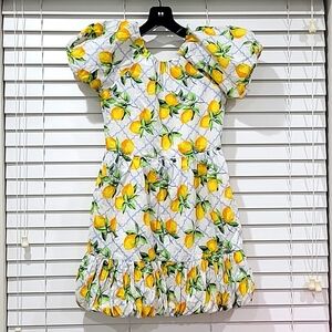 Janie and Jack yellow lemon print puff sleeve dress